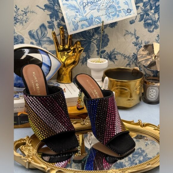 🆕 KURT GEIGER LONDON 🧿 NWOB Mayfair Rainbow Crystal High Mule Heel, Sz 36 US 6 - Picture 3 of 16